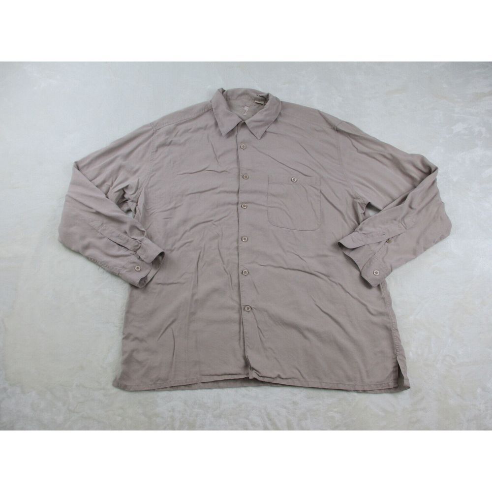 Island Republic Shirt Mens Extra Large Brown Silk Button Up Long‎ Sleeve Casual